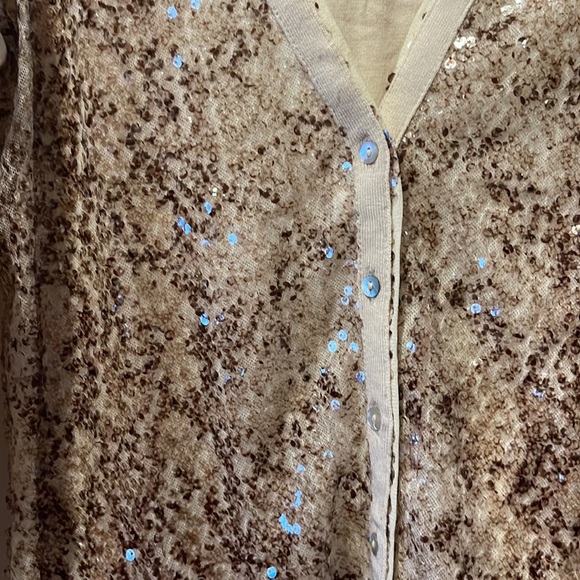 Chico's 0 Small Cardigan w/ Neutral Sequins Cream 3/4 Sleeves * - Picture 6 of 9